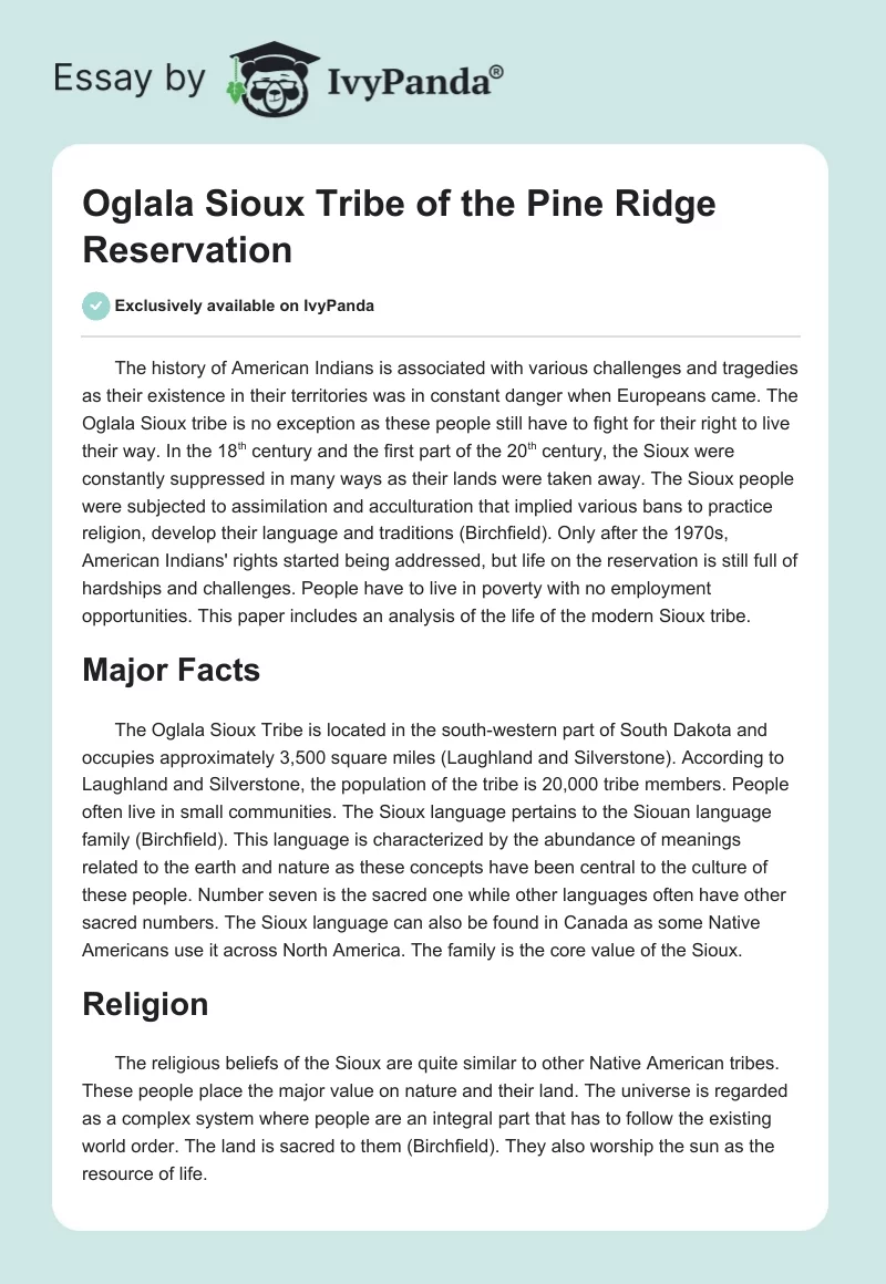 Oglala Sioux Tribe of the Pine Ridge Reservation. Page 1