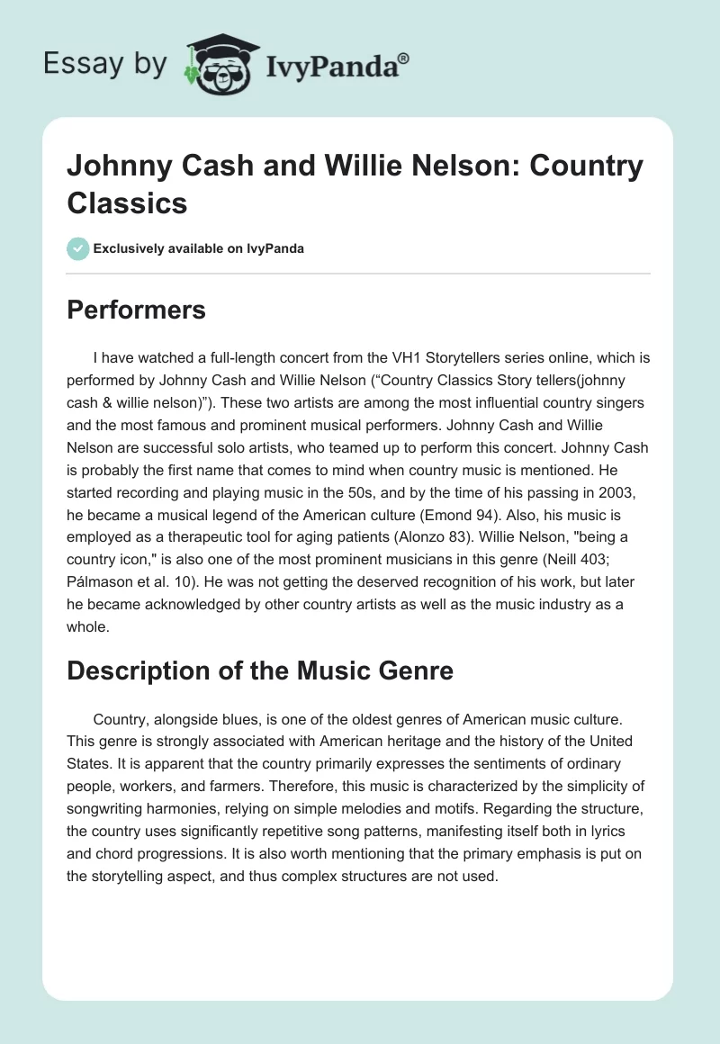Johnny Cash and Willie Nelson: Country Classics. Page 1
