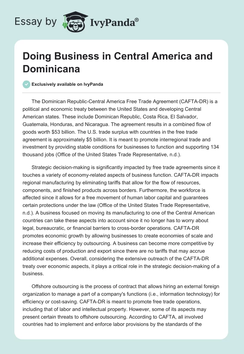 Doing Business in Central America and Dominicana. Page 1