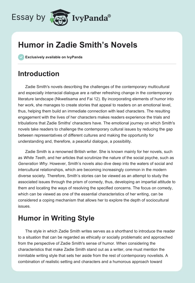 Humor in Zadie Smith’s Novels. Page 1