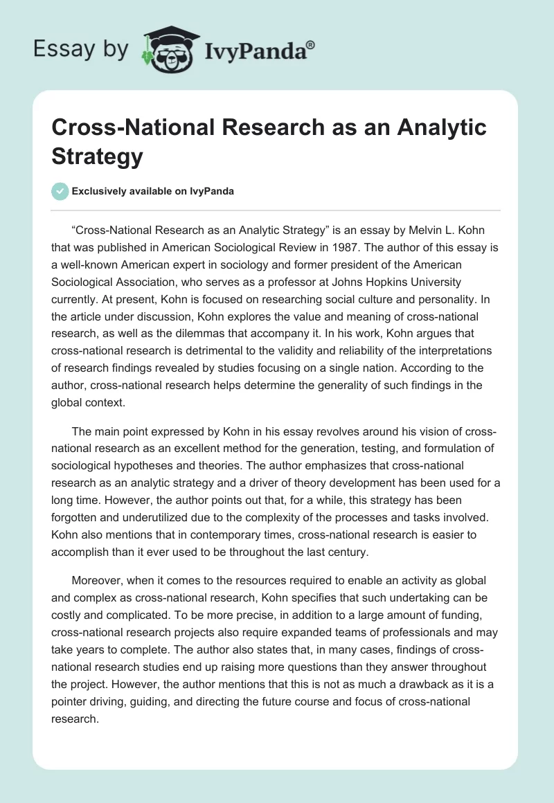 Cross-National Research as an Analytic Strategy. Page 1