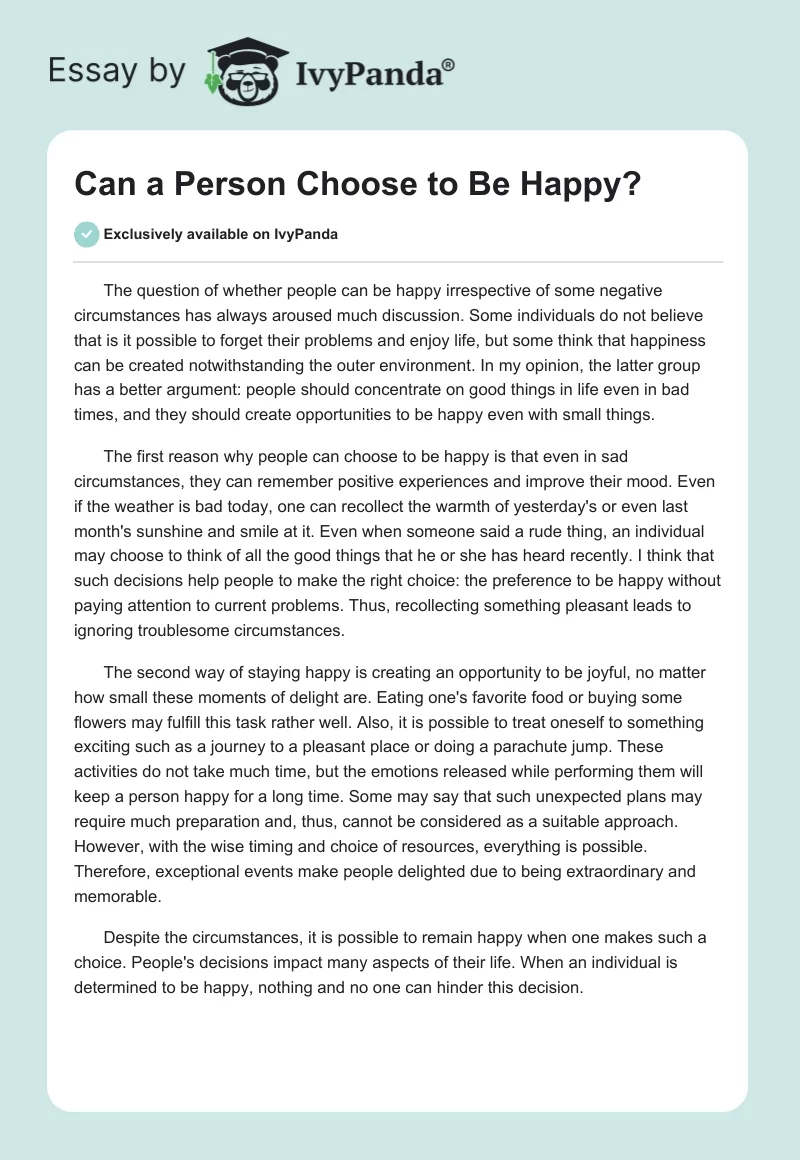 Can a Person Choose to Be Happy?. Page 1