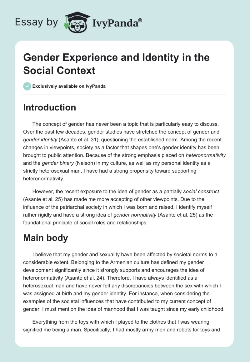 Gender Experience and Identity in the Social Context. Page 1