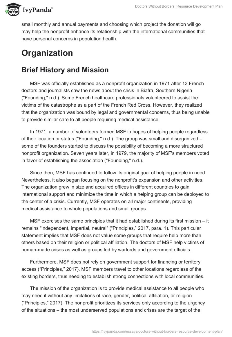 Doctors Without Borders: Resource Development Plan. Page 2