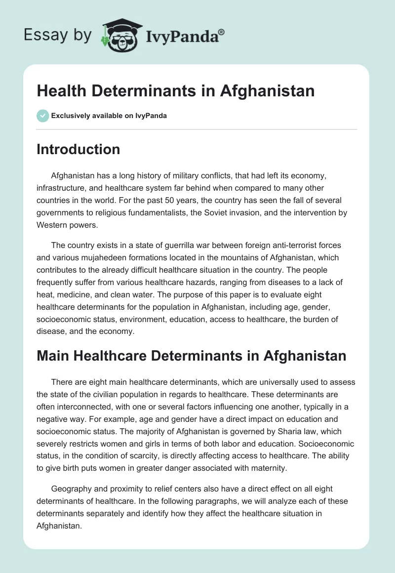 Health Determinants in Afghanistan. Page 1