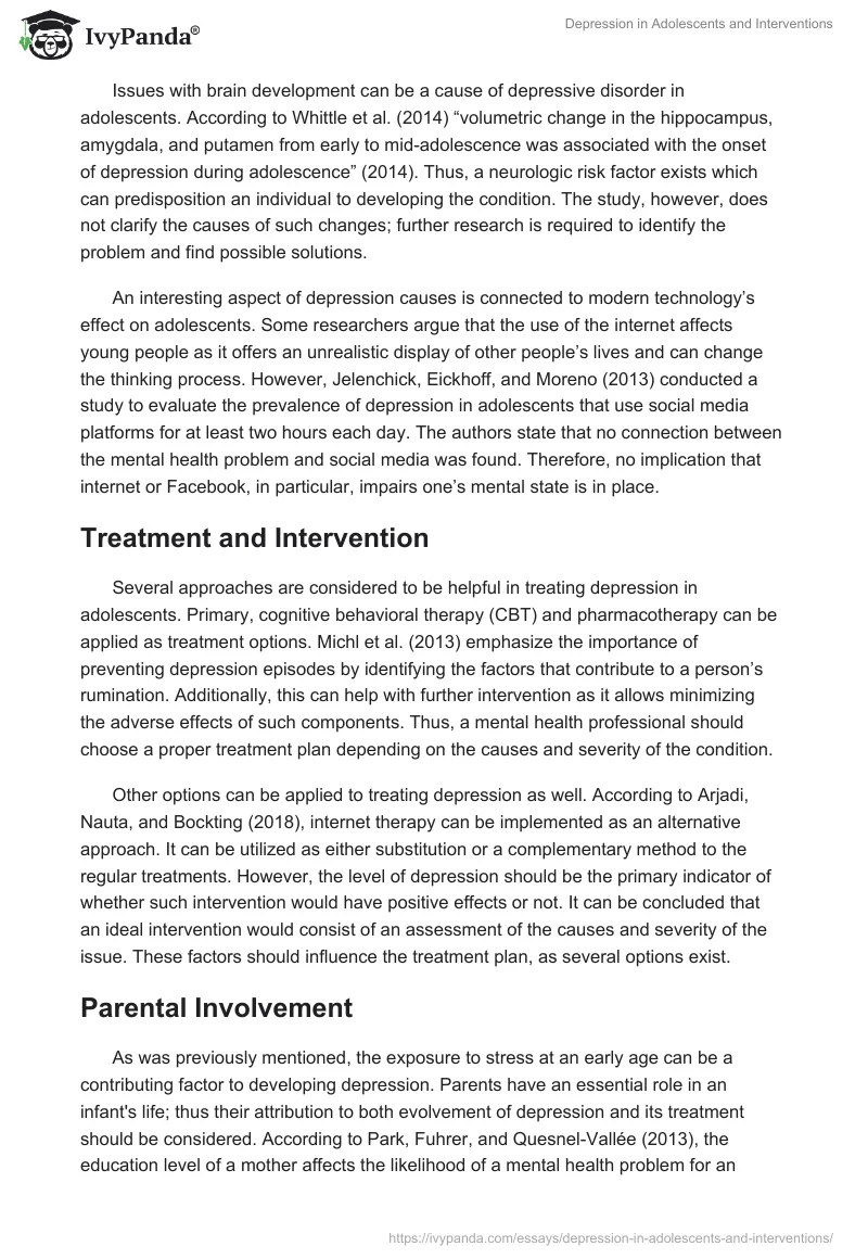 Depression in Adolescents and Interventions. Page 3