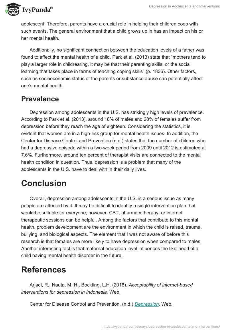 Depression in Adolescents and Interventions. Page 4
