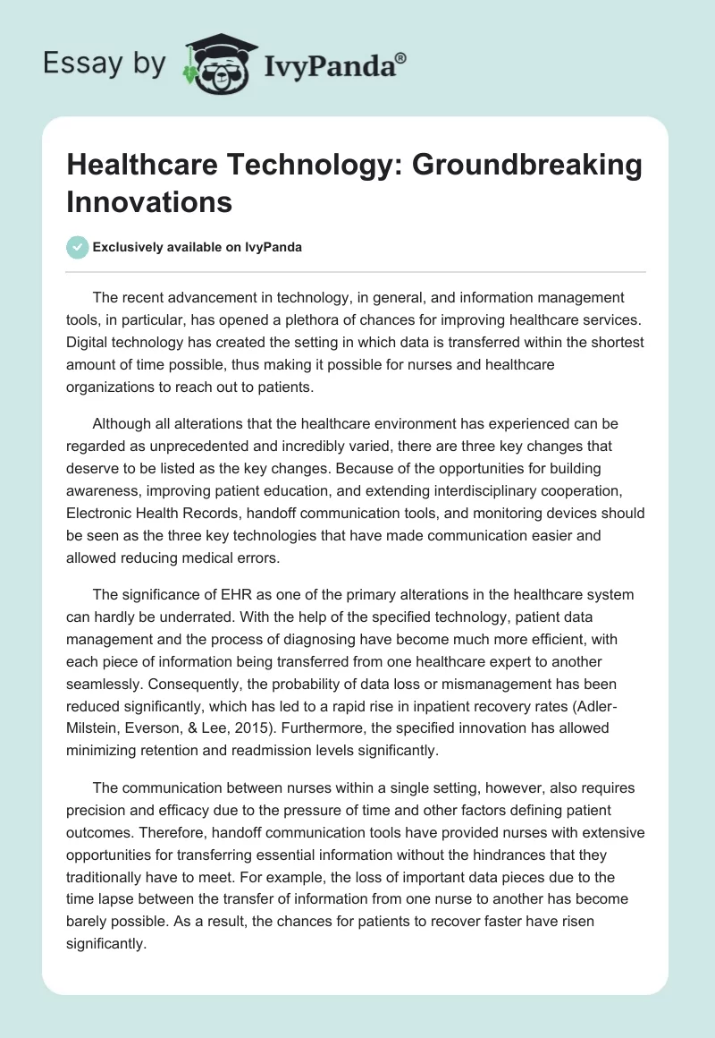 Healthcare Technology: Groundbreaking Innovations. Page 1