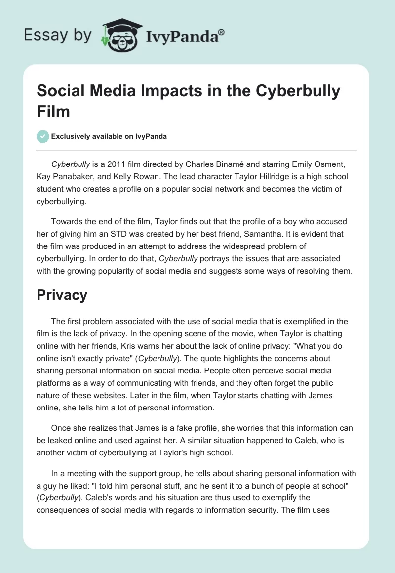 Social Media Impacts in the "Cyberbully" Film. Page 1