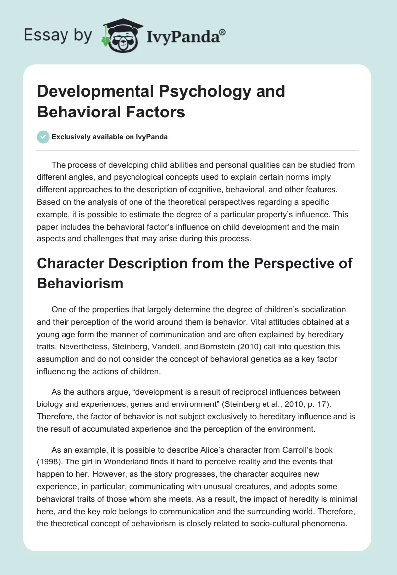 Developmental Psychology and Behavioral Factors. Page 1