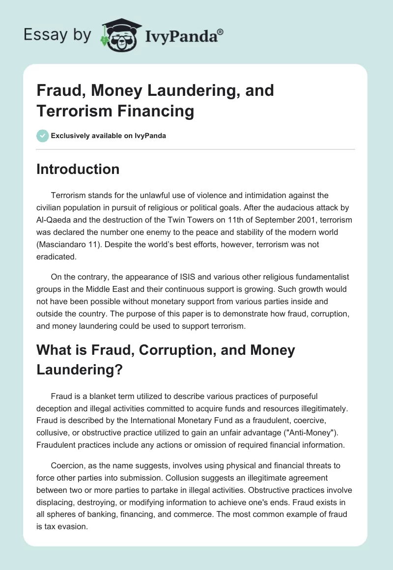 Fraud, Money Laundering, and Terrorism Financing. Page 1