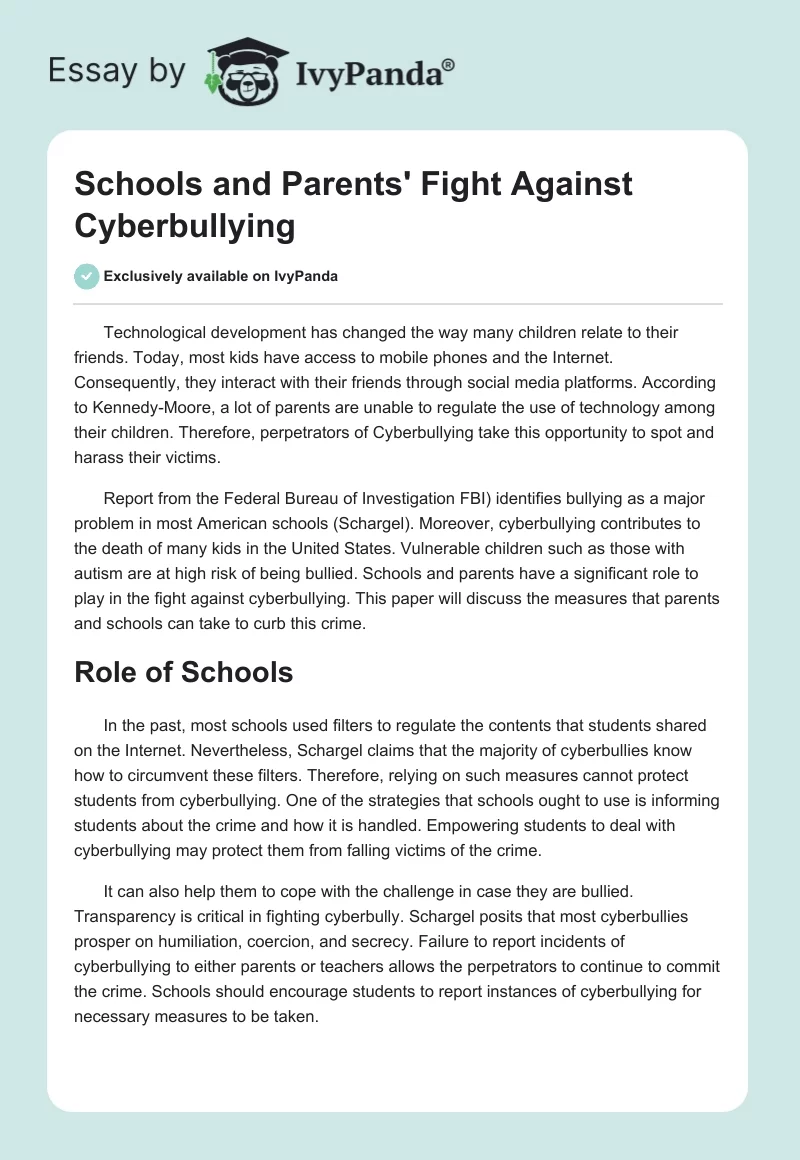 Schools and Parents' Fight Against Cyberbullying. Page 1
