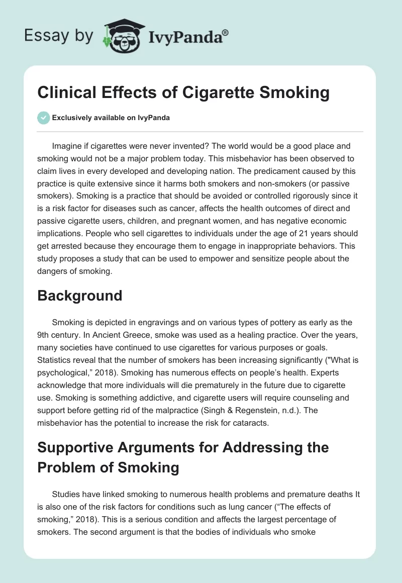 Clinical Effects of Cigarette Smoking. Page 1