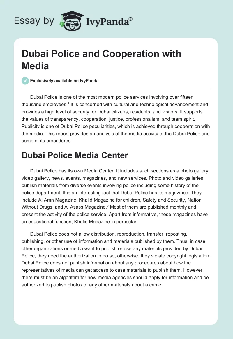 Dubai Police and Cooperation With Media. Page 1
