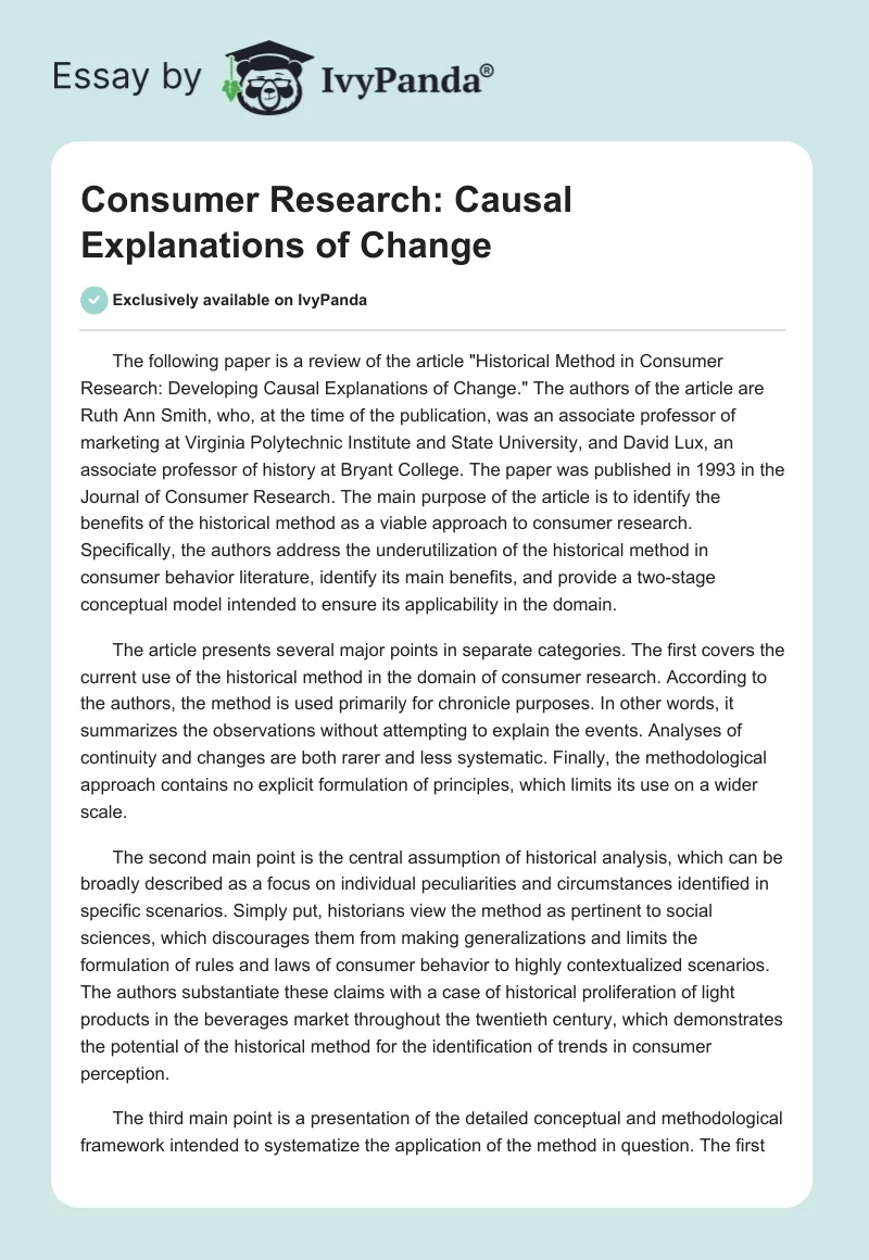 Consumer Research: Causal Explanations of Change. Page 1