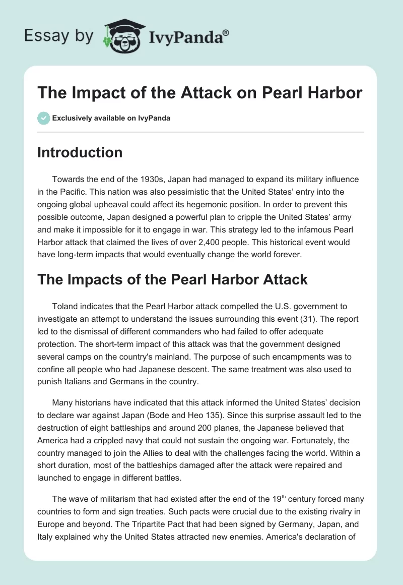 The Impact of the Attack on Pearl Harbor. Page 1