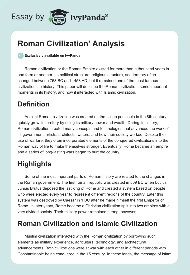 Roman Civilization' Analysis. Page 1