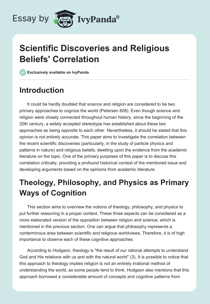 Scientific Discoveries and Religious Beliefs' Correlation. Page 1