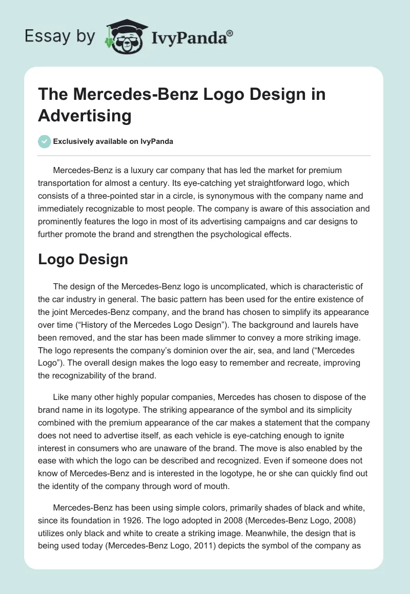 The Mercedes-Benz Logo Design in Advertising. Page 1