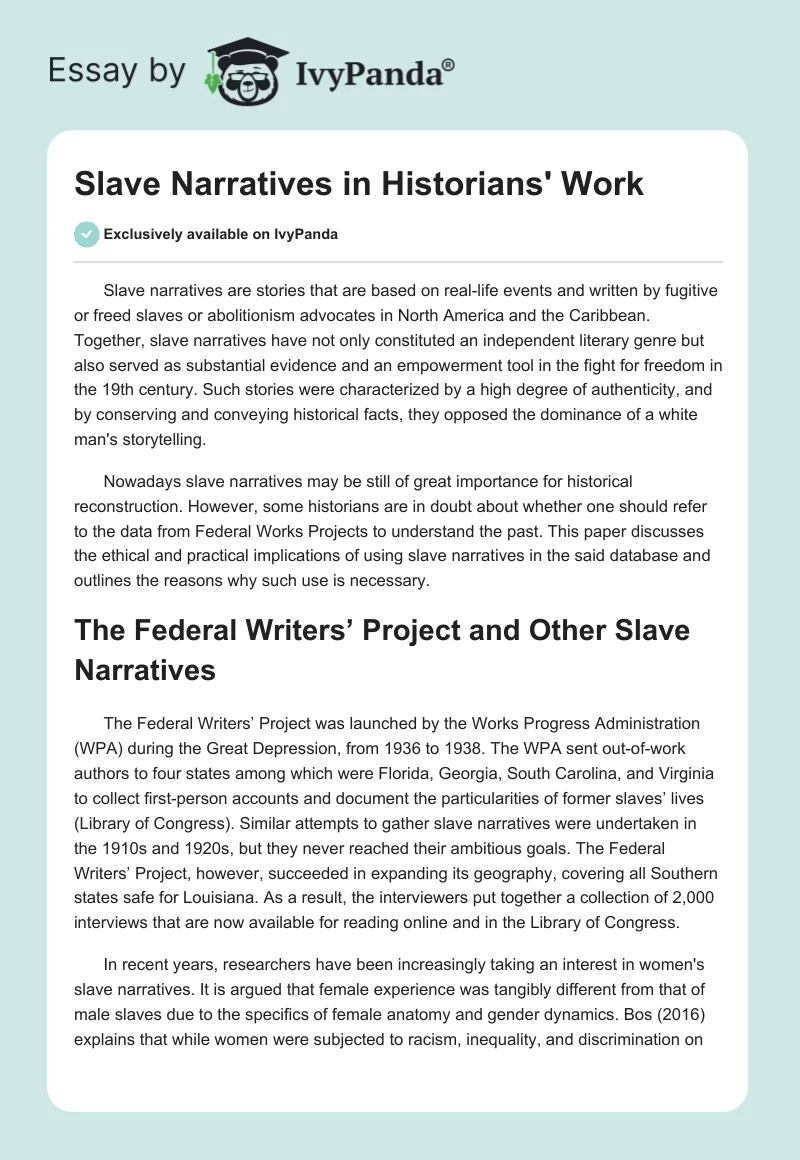 Slave Narratives in Historians' Work. Page 1
