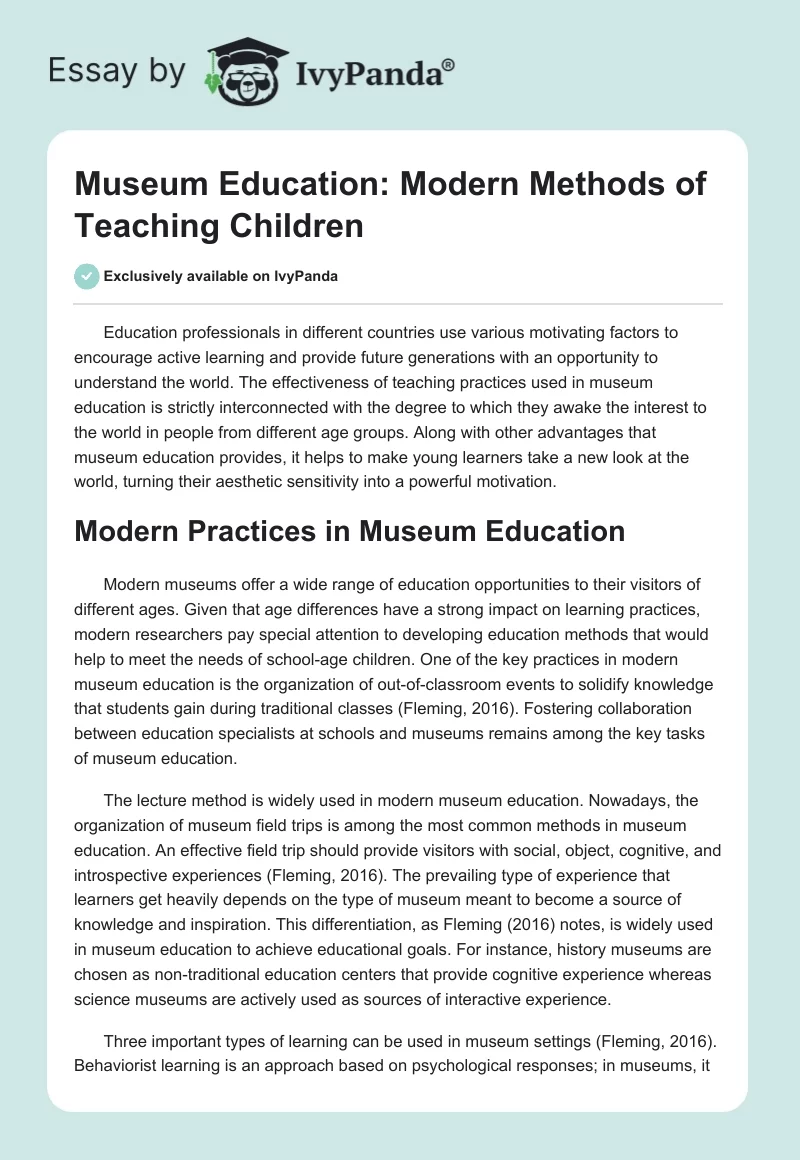Museum Education: Modern Methods of Teaching Children. Page 1