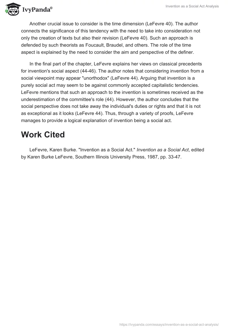 "Invention as a Social Act" Analysis. Page 2