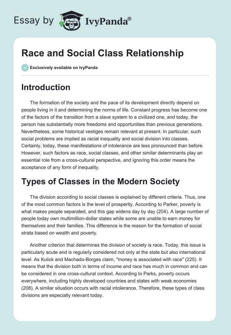 Race and Social Class Relationship. Page 1