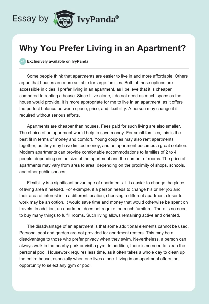 Why You Prefer Living in an Apartment?. Page 1
