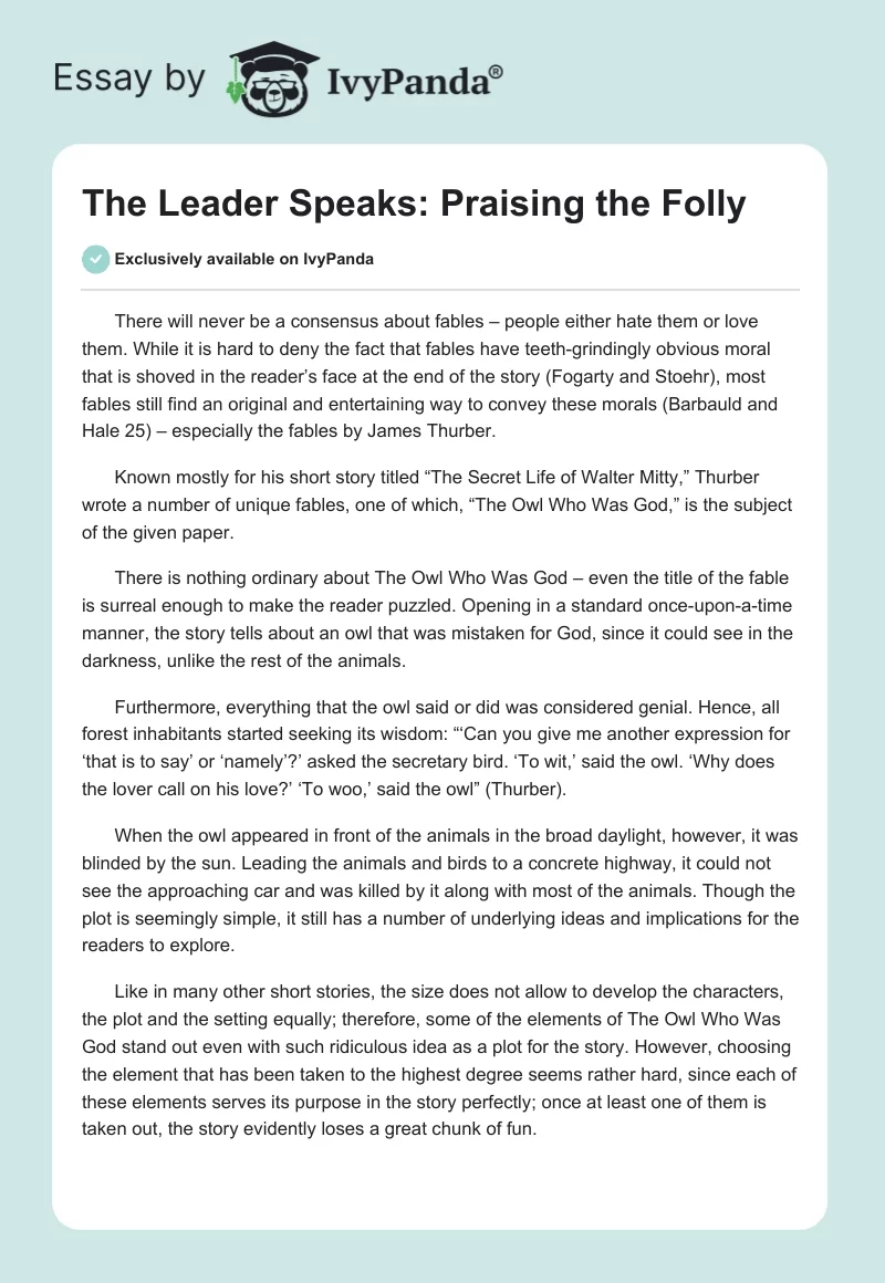 The Leader Speaks: Praising the Folly. Page 1