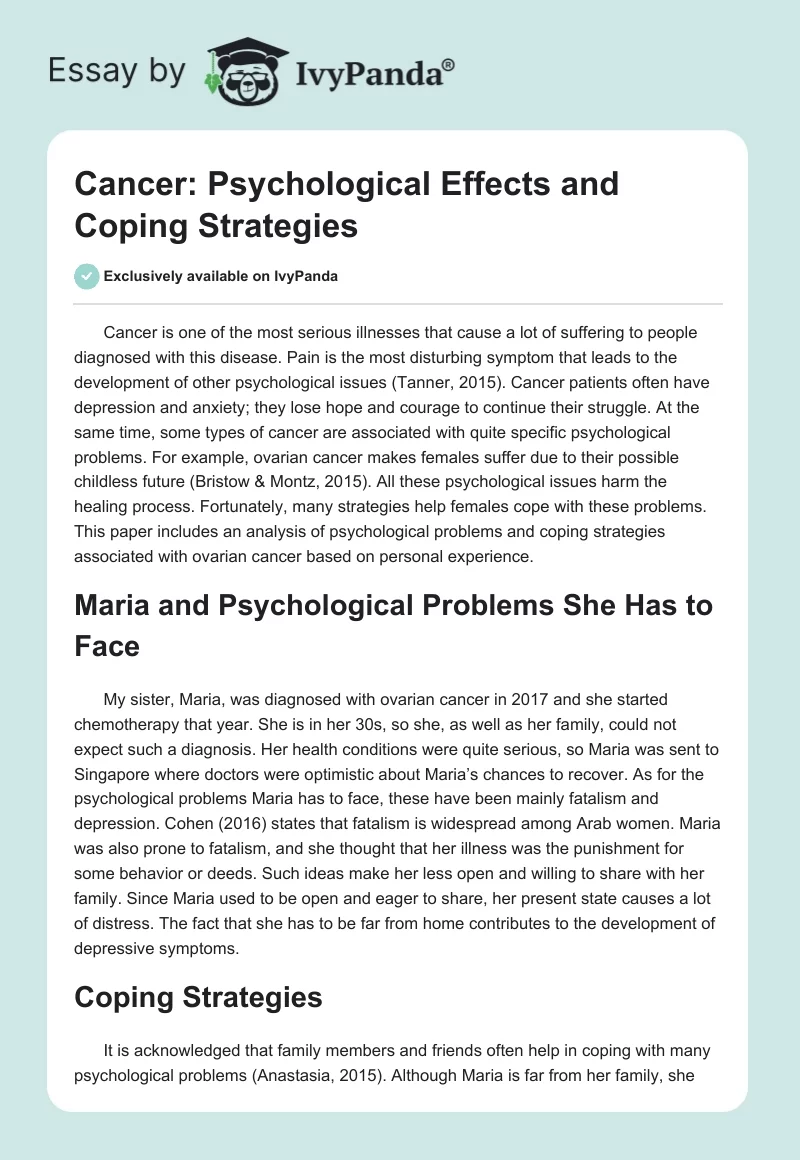 Cancer: Psychological Effects and Coping Strategies. Page 1