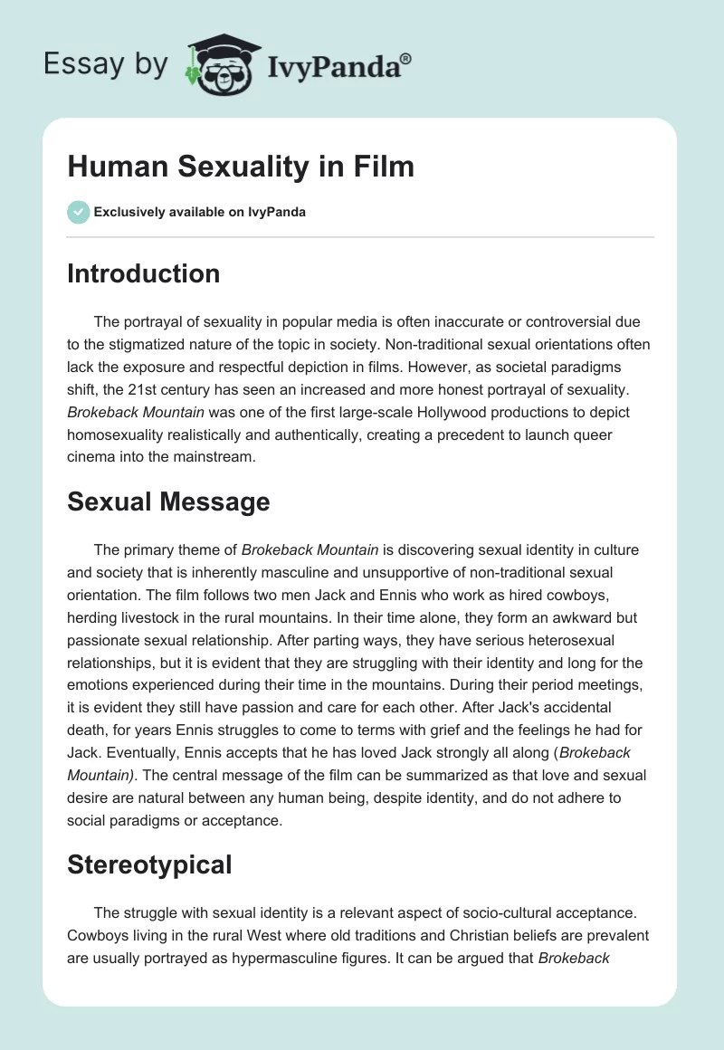 Human Sexuality in Film. Page 1