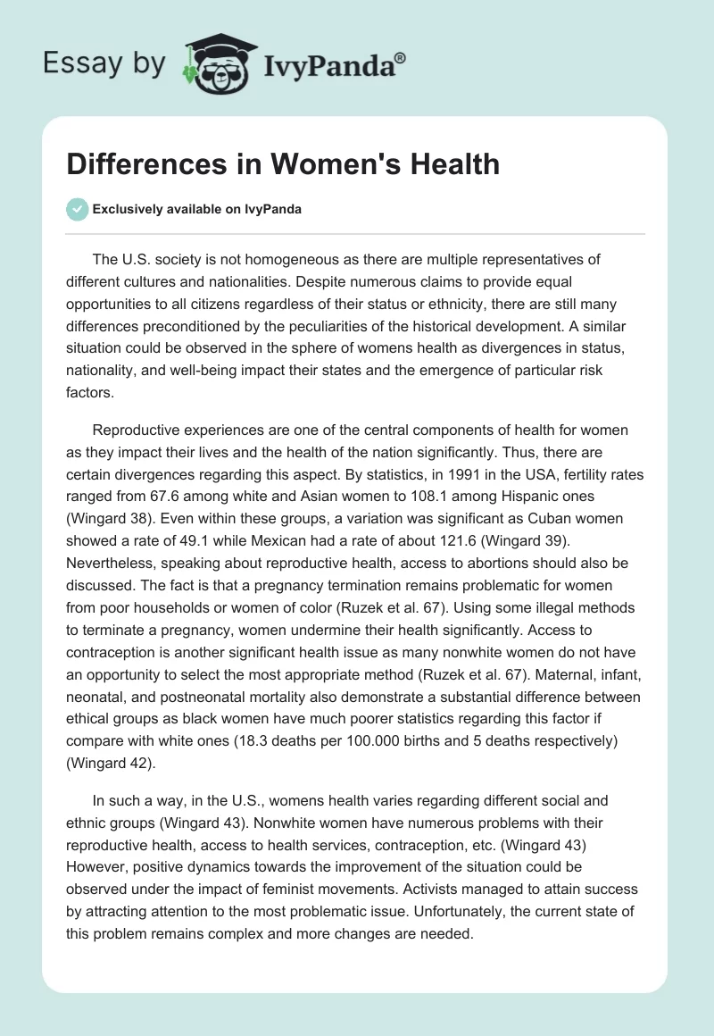 Differences in Women's Health. Page 1