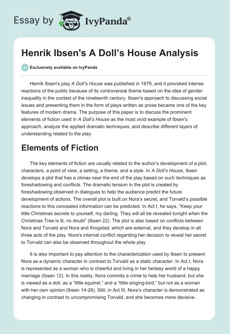 Henrik Ibsen's "A Doll’s House" Analysis. Page 1