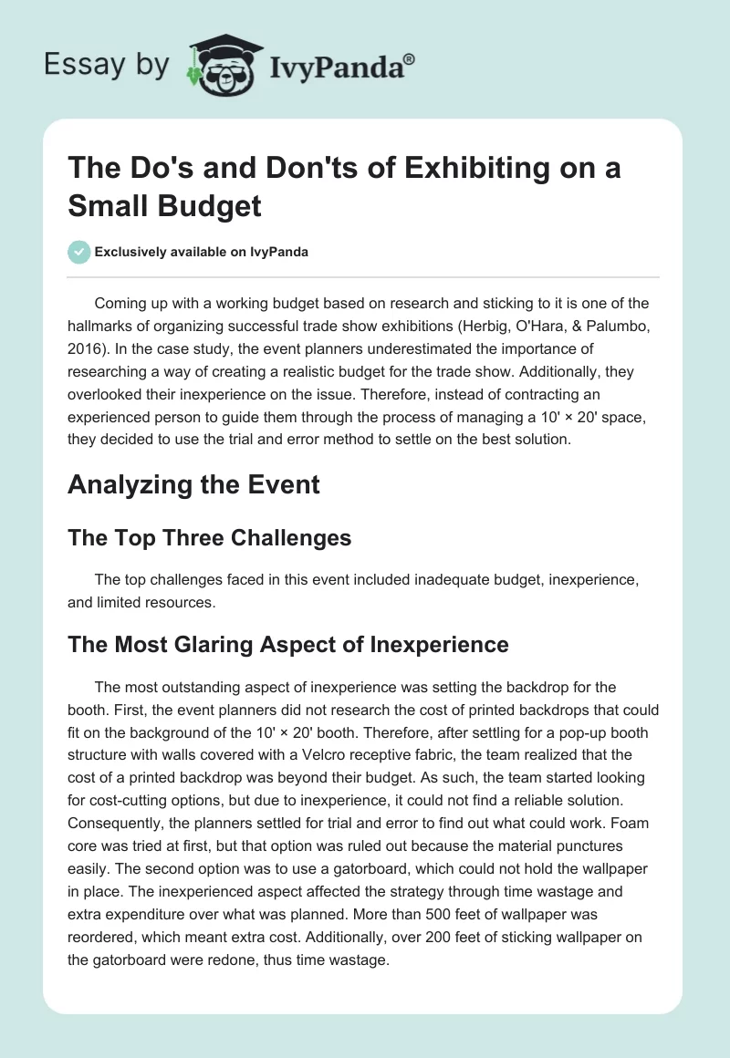 The Do's and Don'ts of Exhibiting on a Small Budget. Page 1