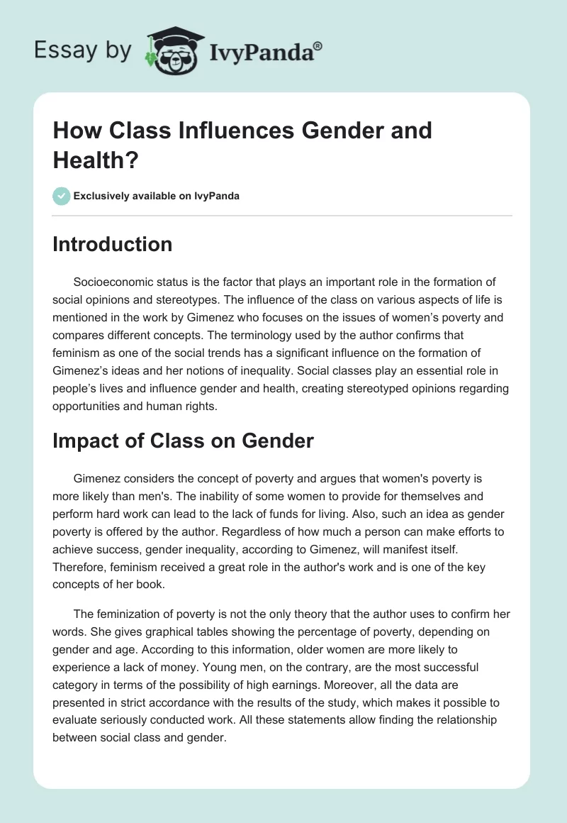 How Class Influences Gender and Health?. Page 1