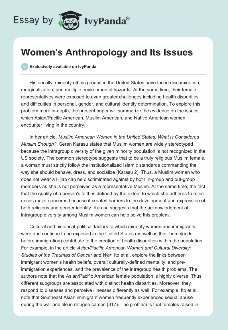 Women's Anthropology and Its Issues. Page 1
