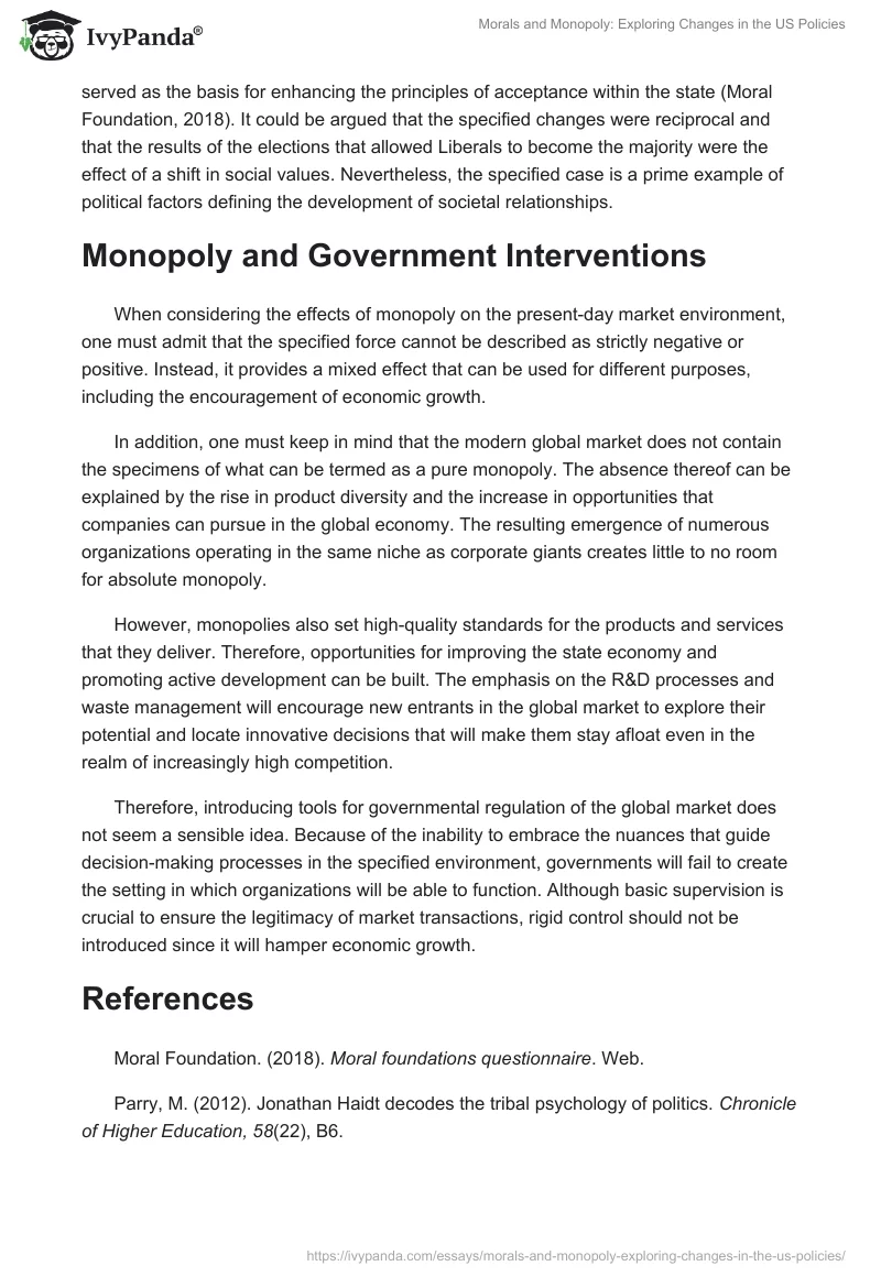 Morals and Monopoly: Exploring Changes in the US Policies. Page 2