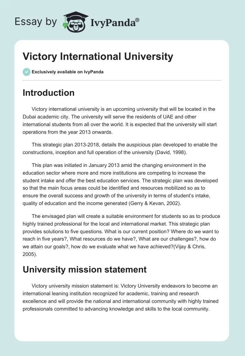 Victory International University. Page 1