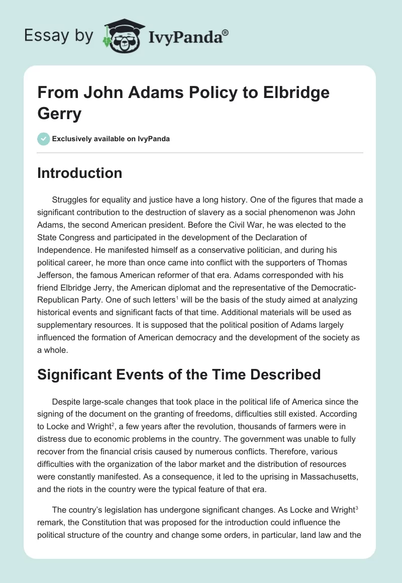 From John Adams Policy to Elbridge Gerry. Page 1