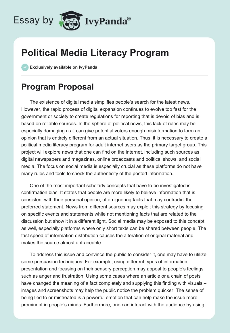 Political Media Literacy Program. Page 1