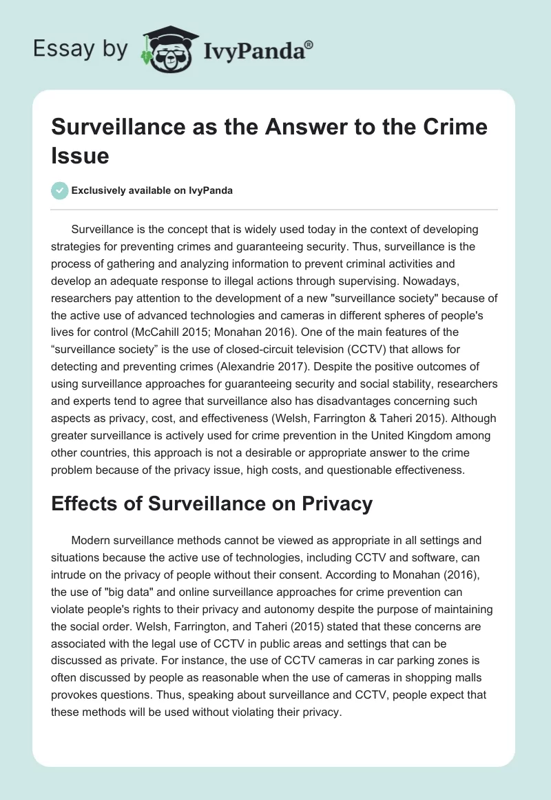 Surveillance as the Answer to the Crime Issue. Page 1