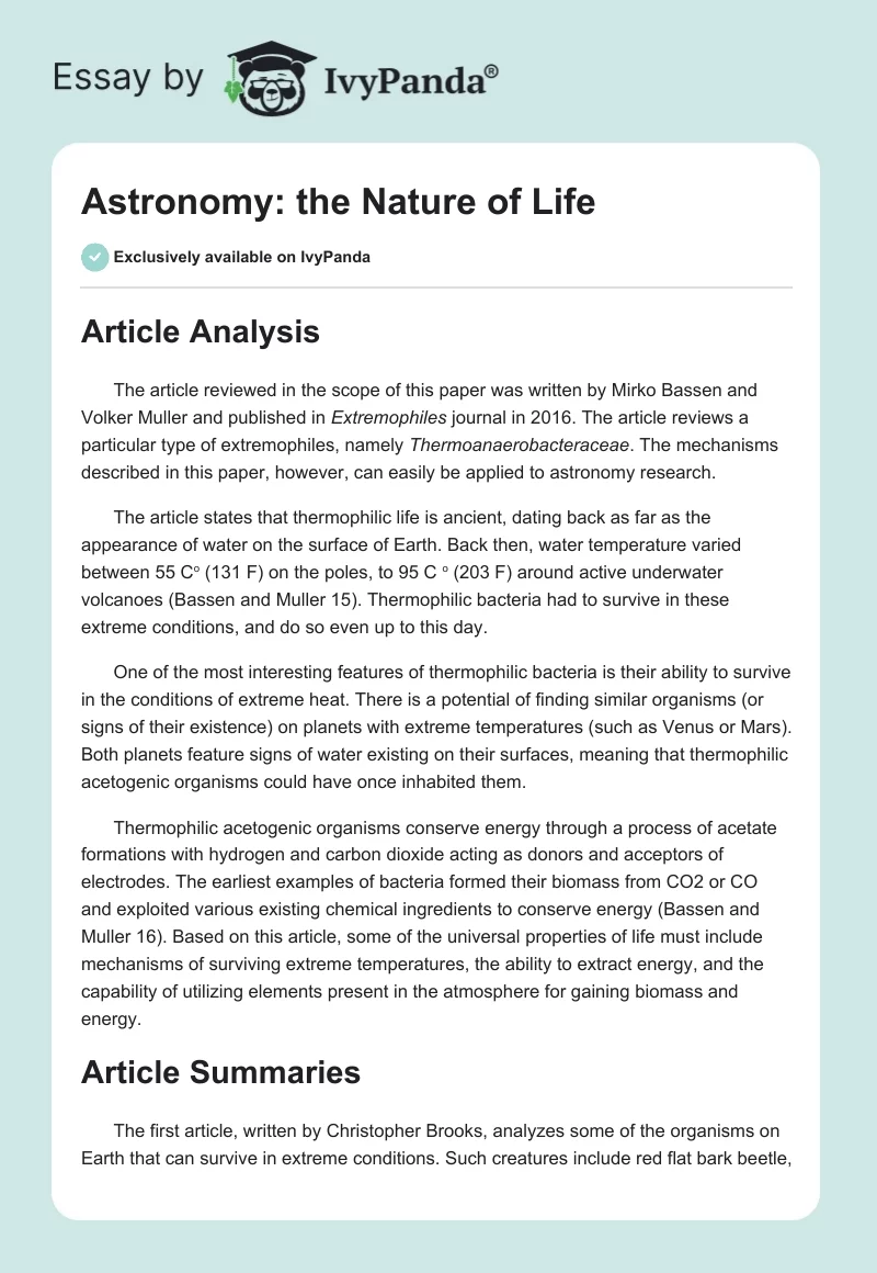 Astronomy: the Nature of Life. Page 1