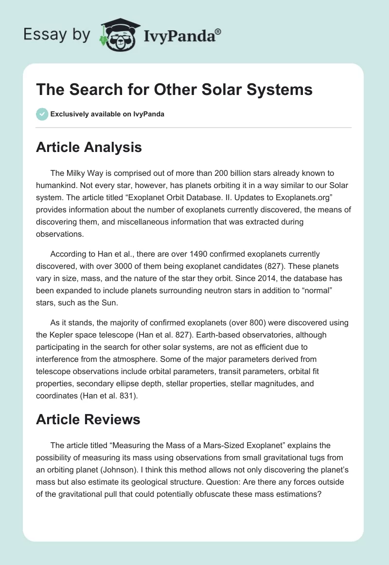 The Search for Other Solar Systems. Page 1