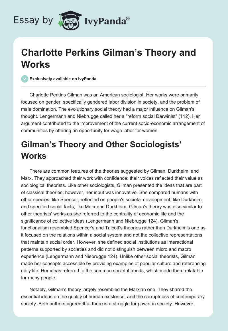Charlotte Perkins Gilman’s Theory and Works. Page 1