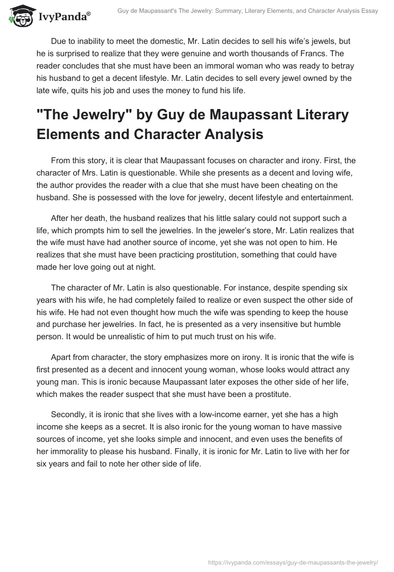 Guy de Maupassant's "The Jewelry": Summary, Literary Elements, and Character Analysis Essay. Page 2