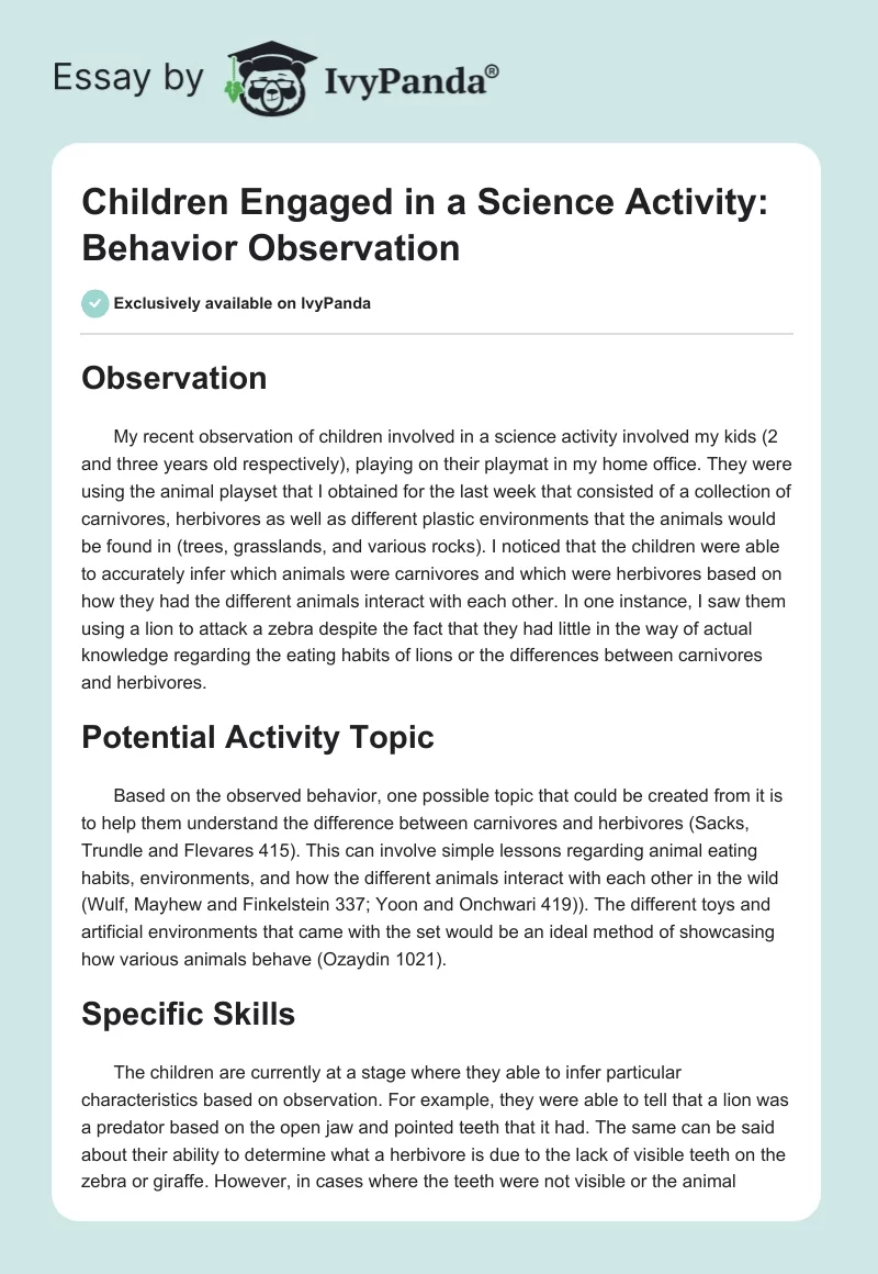 Children Engaged in a Science Activity: Behavior Observation. Page 1