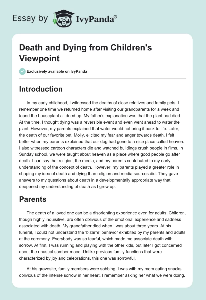 Death and Dying From Children's Viewpoint. Page 1