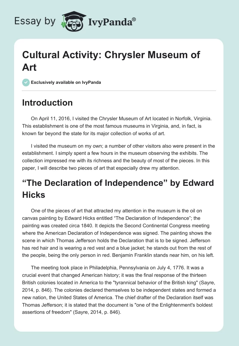 Cultural Activity: Chrysler Museum of Art. Page 1