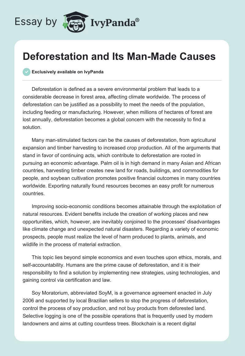 Deforestation and Its Man-Made Causes. Page 1