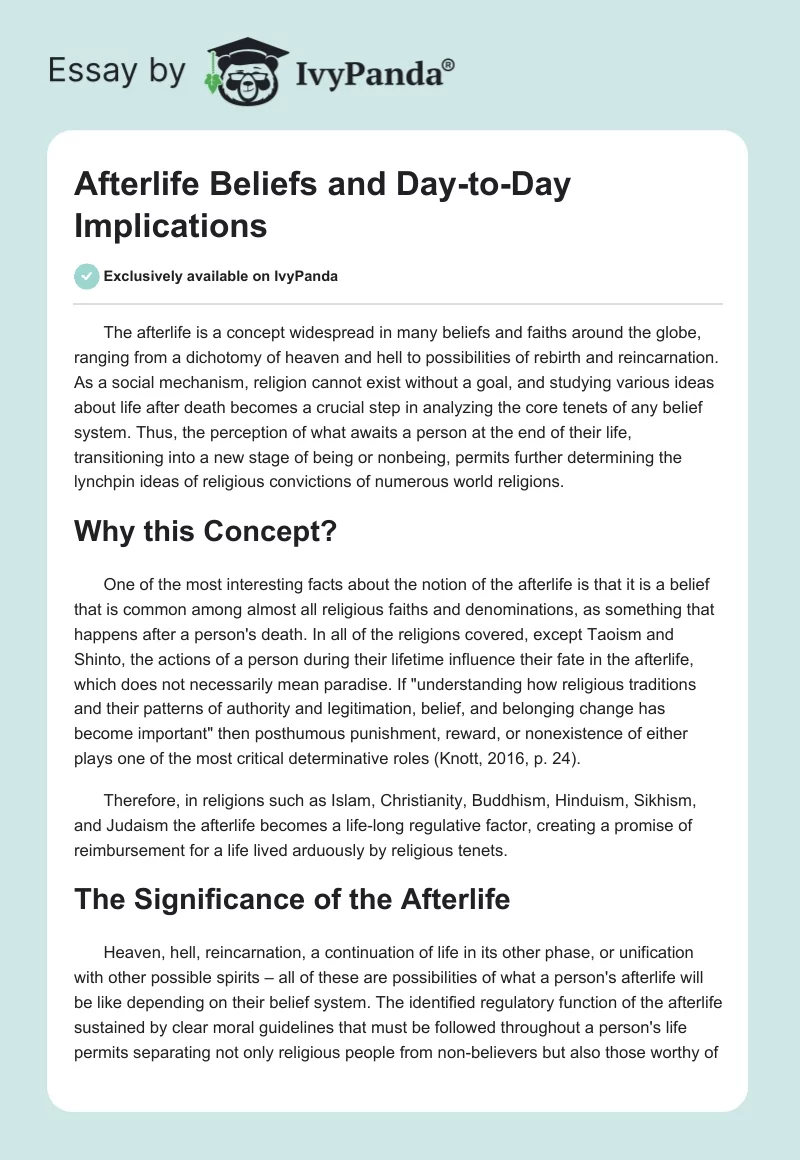 Afterlife Beliefs and Day-to-Day Implications. Page 1